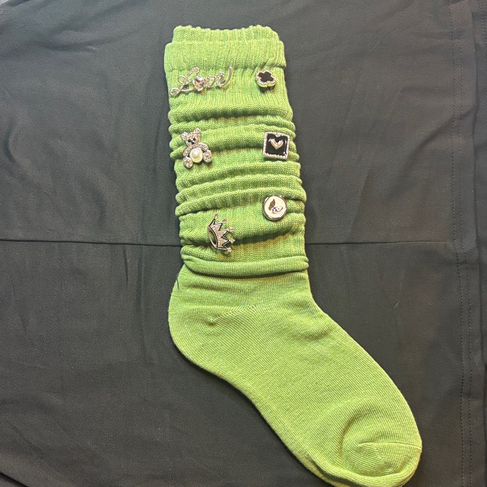 Green Sock with Decorative Pins